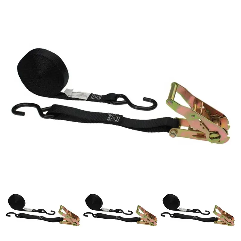 1" x 16' Ratchet Strap w/ Vinyl Coated S-Hook | 4-Pack