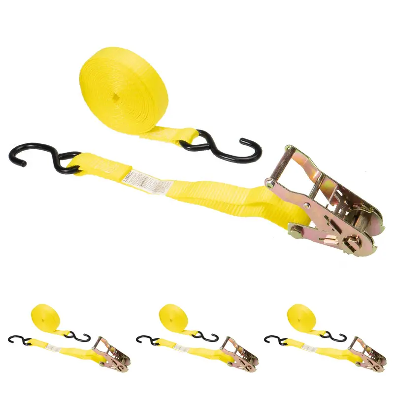 1" x 20' Ratchet Strap w/ S-Hook | 4-Pack