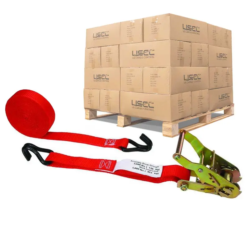 1" x 20' Ratchet Strap w/ Vinyl Coated Wire Hooks | 1000-Pack (Pallet)