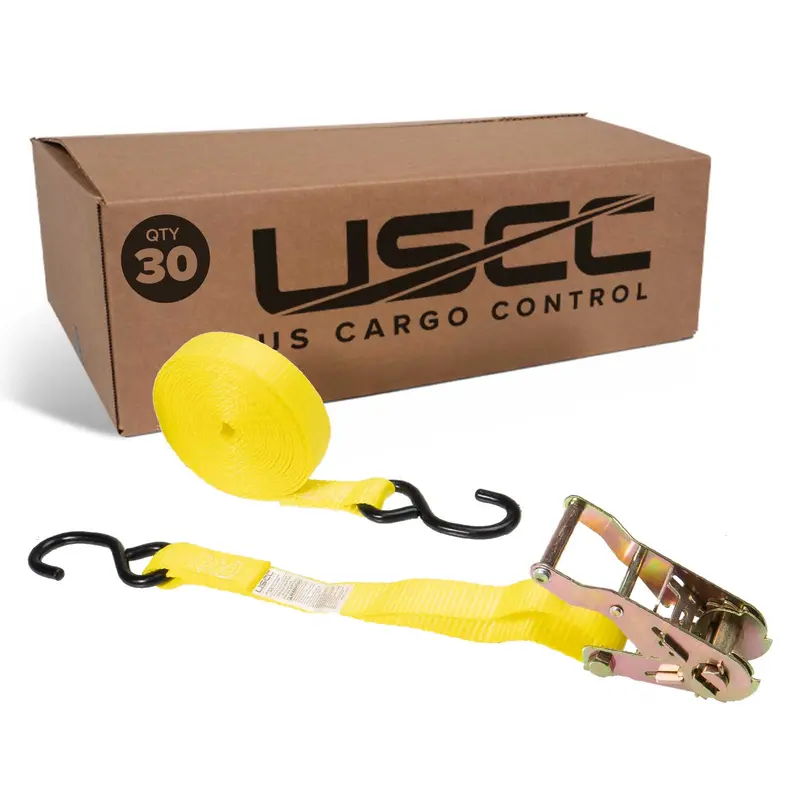 1" x 10' Ratchet Strap w/ S-Hook | 30-Pack