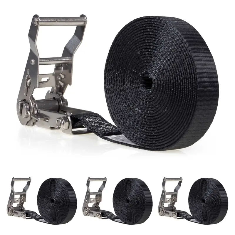 1" x 15' Black Stainless Steel Endless Ratchet Strap | 4-Pack