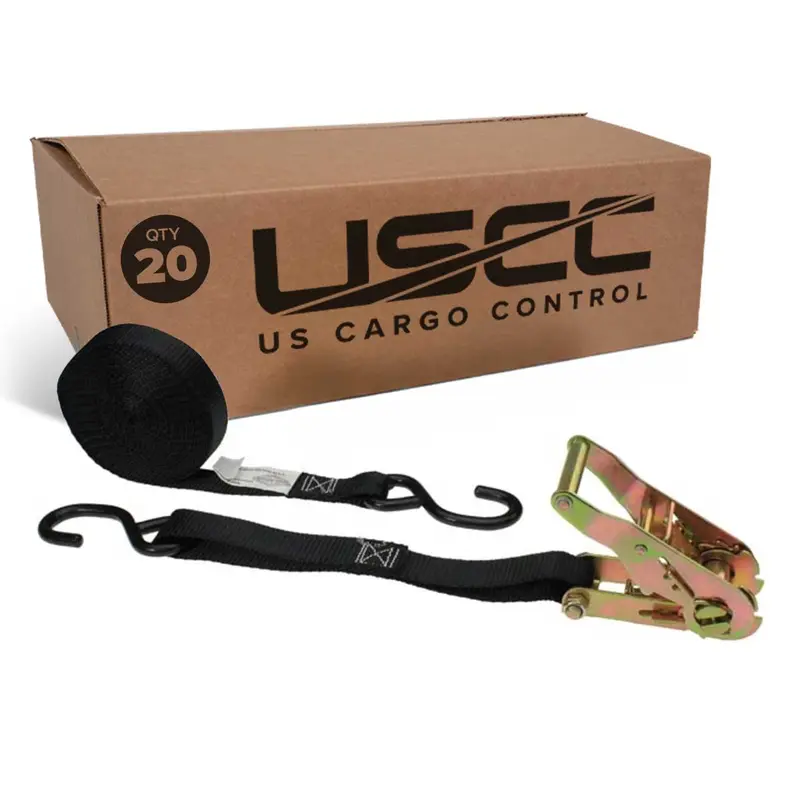 1" x 16' Ratchet Strap w/ Vinyl Coated S-Hook | 20-Pack