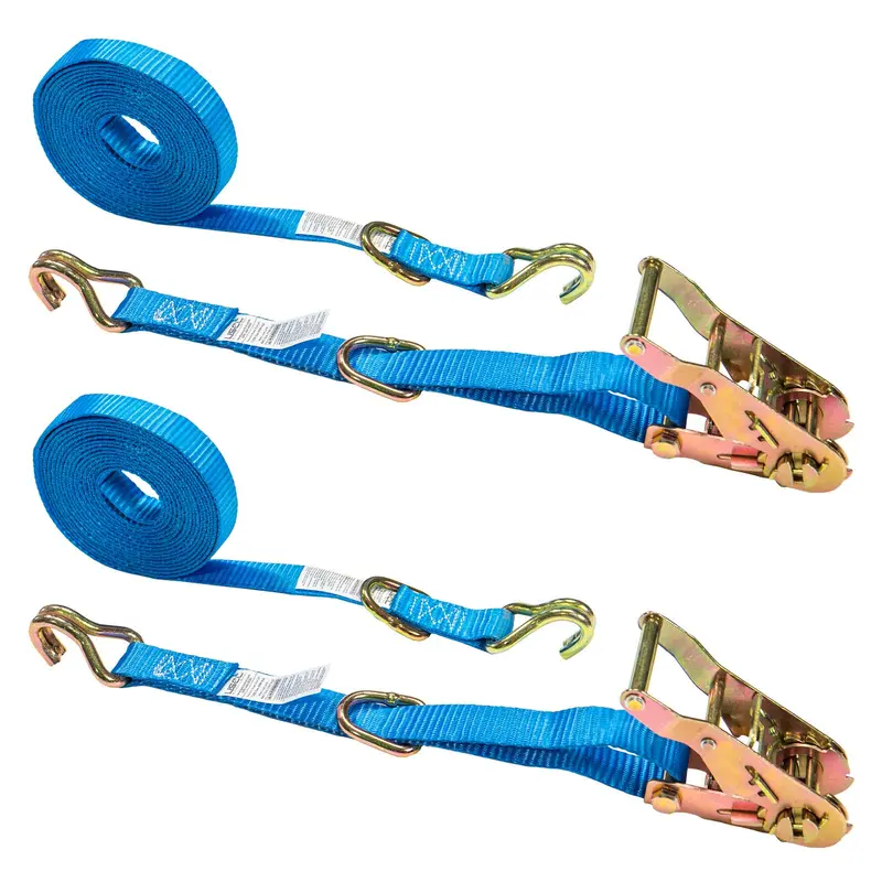 1" x 20' Ratchet Strap w/ J-Hook & D-Ring | 2-Pack