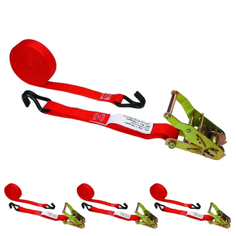 1" x 20' Ratchet Strap w/ Vinyl Coated Wire Hooks | 4-Pack