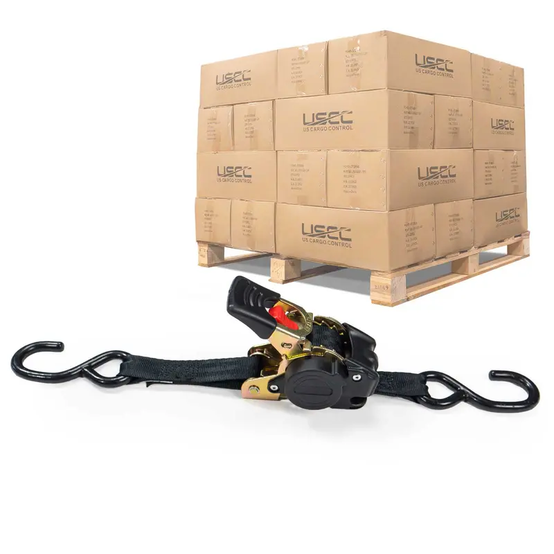 1" x 6' Retractable Ratchet Strap w/ Vinyl Coated S-Hooks and Push Button Release | 1320-Pack