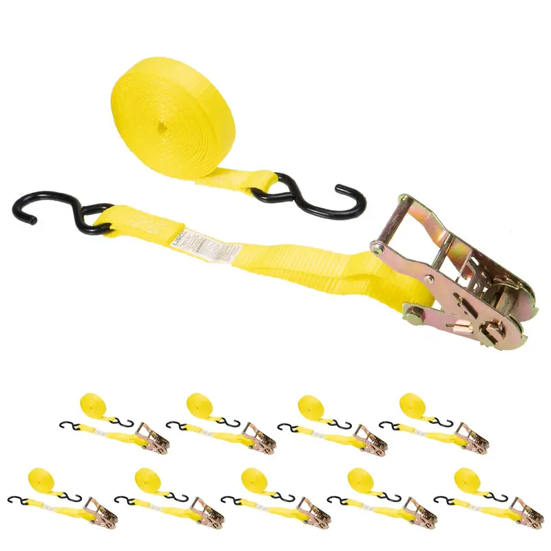 1" x 10' Ratchet Strap w/ S-Hook | 10-Pack