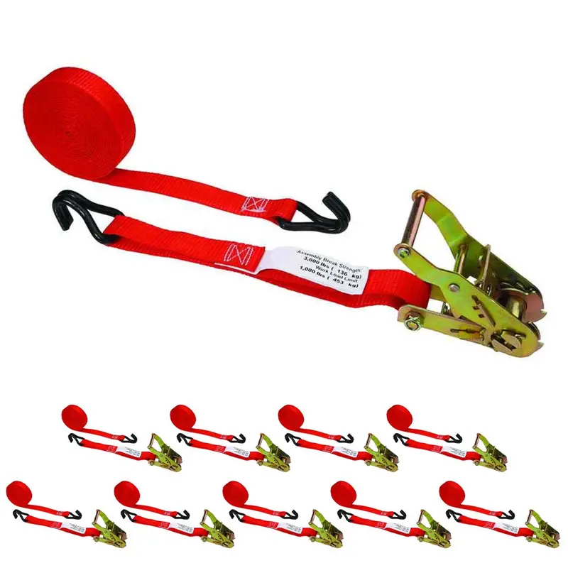 1" x 20' Ratchet Strap w/ Vinyl Coated Wire Hooks | 10-Pack
