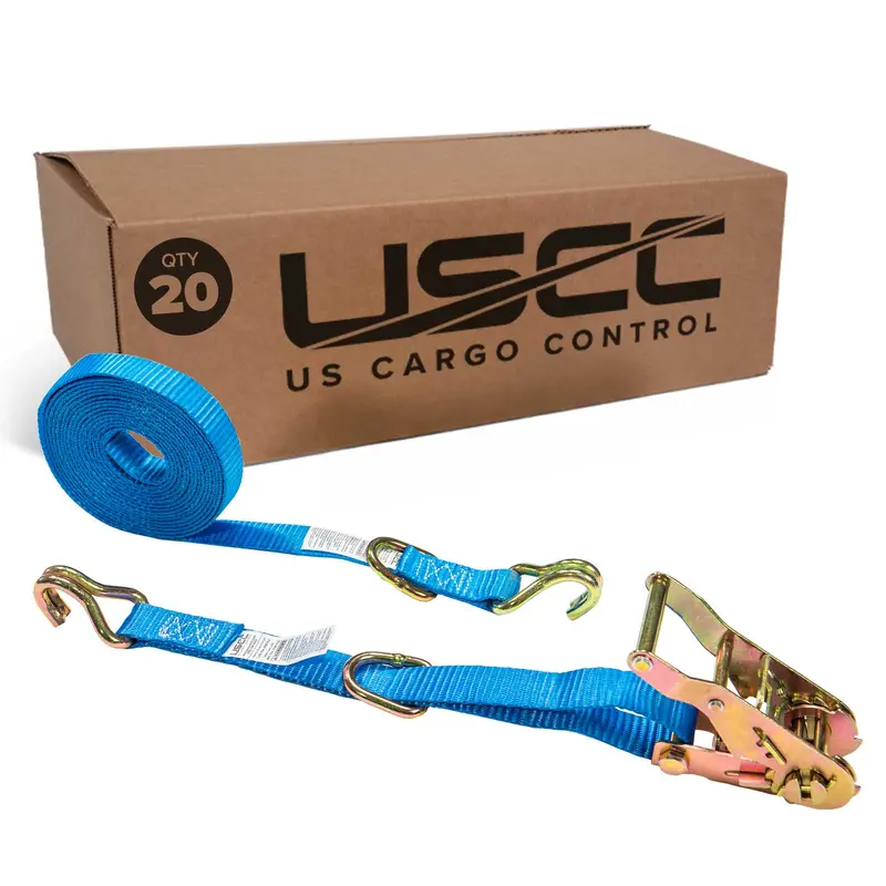 1" x 15' Ratchet Strap w/ J-Hook & D-Ring | 20-Pack