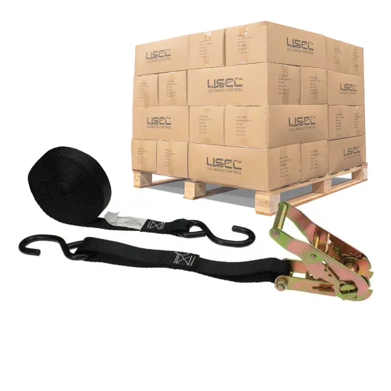 1" x 16' Ratchet Strap w/ Vinyl Coated S-Hook | 960-Pack (Pallet)
